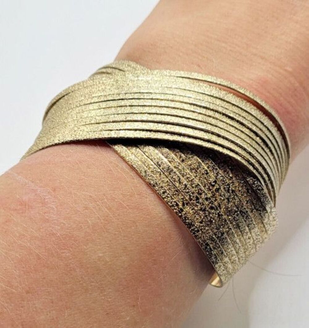 Gold Glitter Bangle Bracelet Bohemian 2in wide